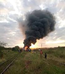 Panic as cargo train catches fire